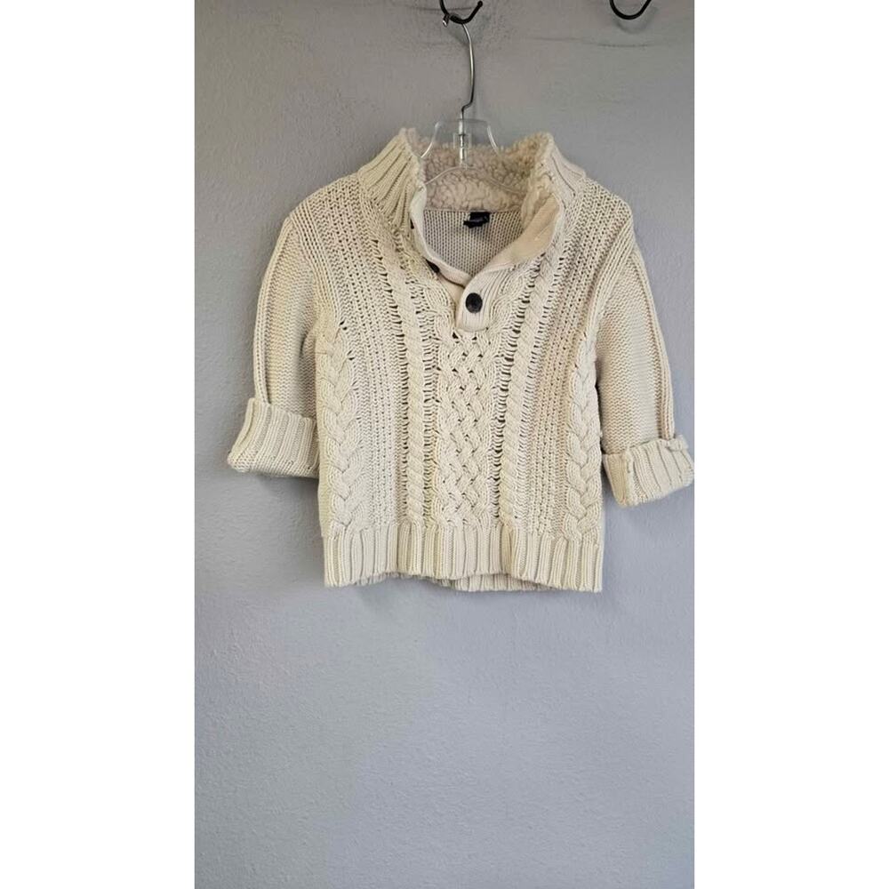 Baby Gap Toddler Cable Knit Sherpa-Lined Henley Sweater - Cream - 18-24M